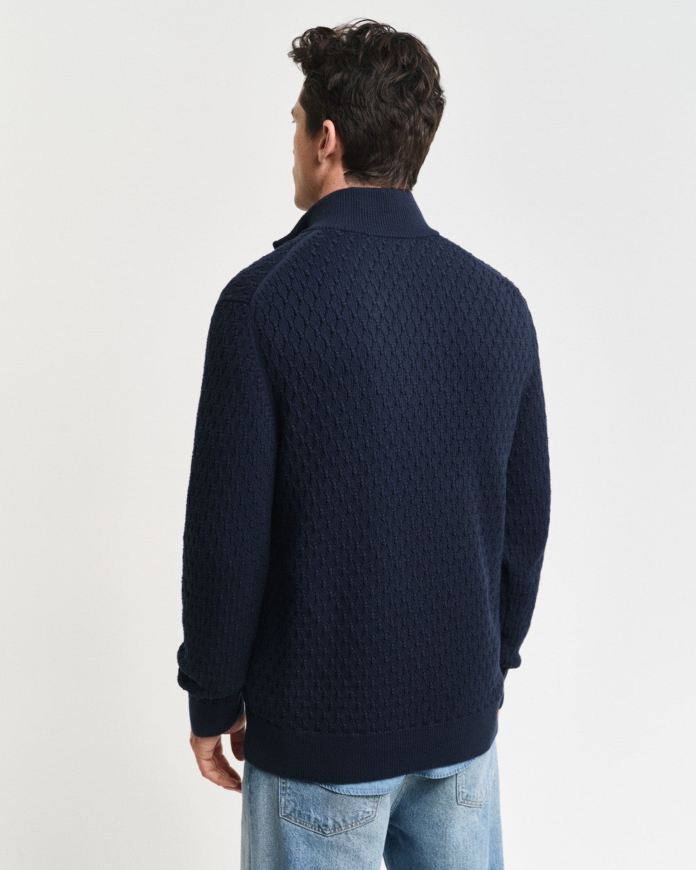 Gant Diamant Kabelstrikk Half-Zip Bomull Marine