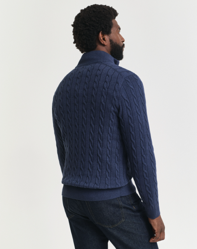 Gant Kabelstrikk Half-Zip Bomull Blå