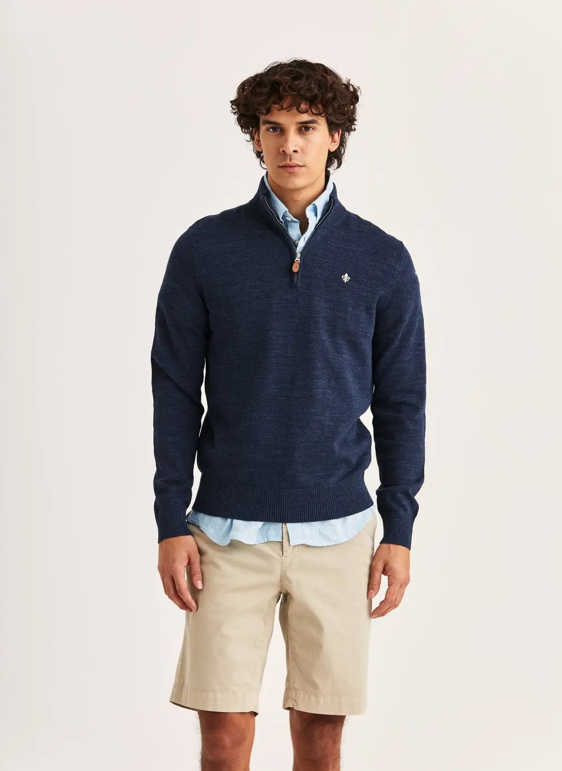 Morris Randall Half Zip Bomull Melert Marine