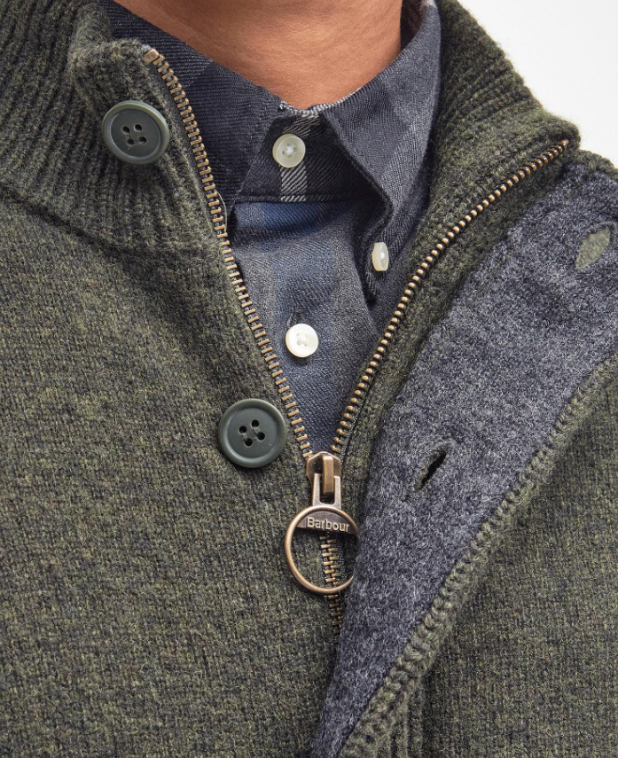 Barbour Strikkejakke Essential Patch Zip Mørk Grønn