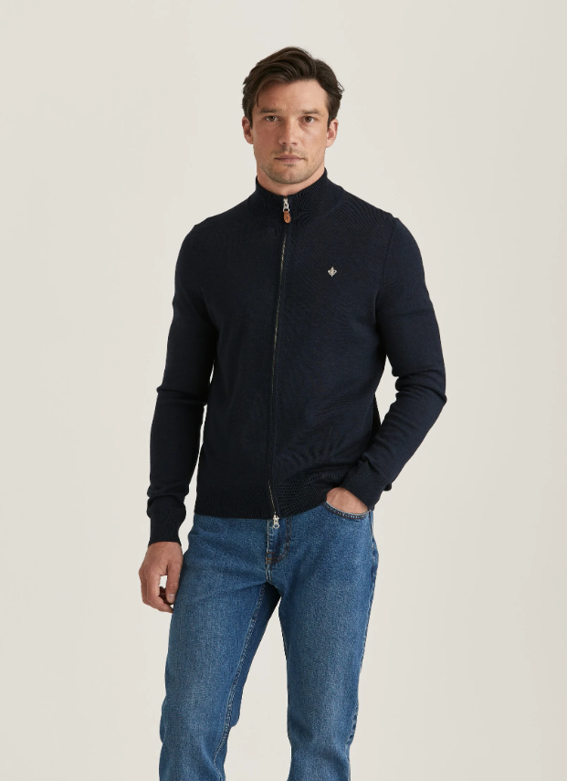 Morris Merinoull Zip Cardigan Marine