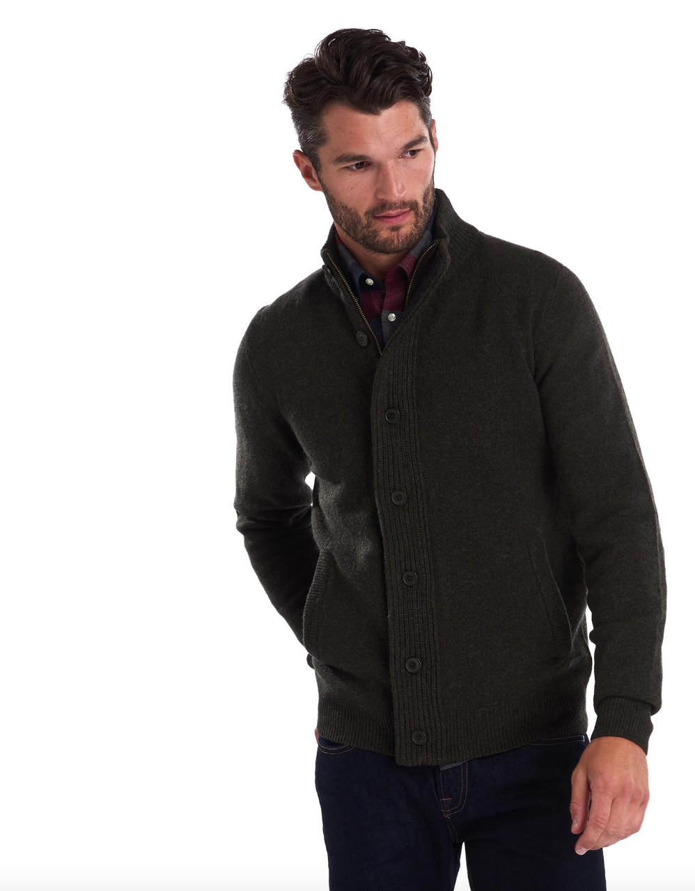 Barbour Strikkejakke Essential Patch Zip Grønn