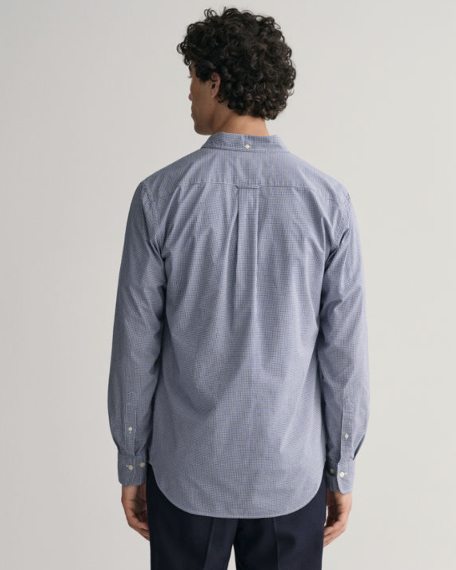Gant Skjorte Bomull Regular Fit Småruter Blå bakfra