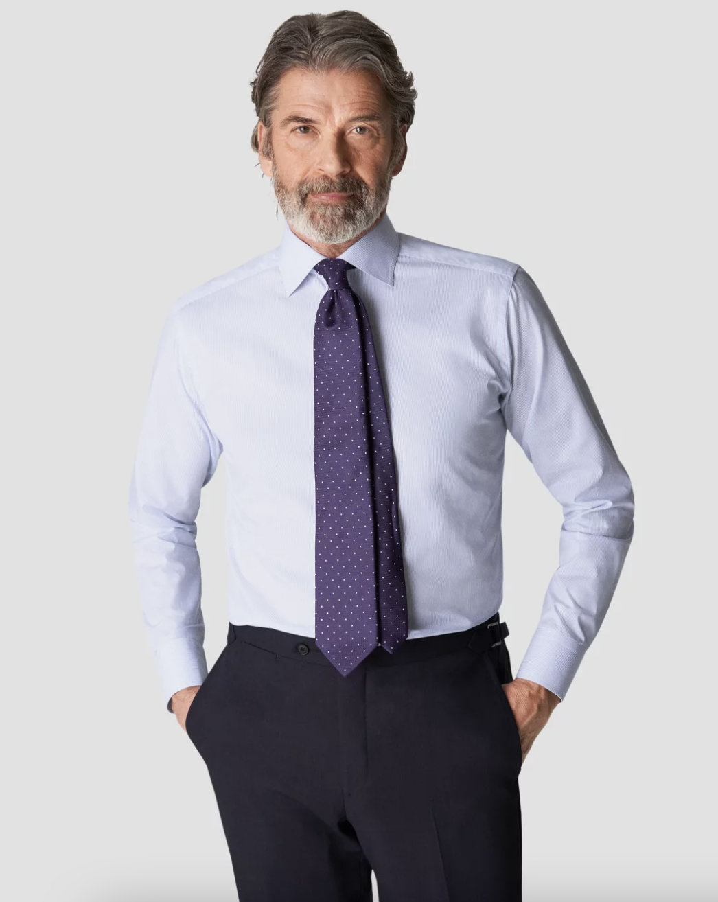 Eton Skjorte Bomull Slim Fit Blå Stripet med slips