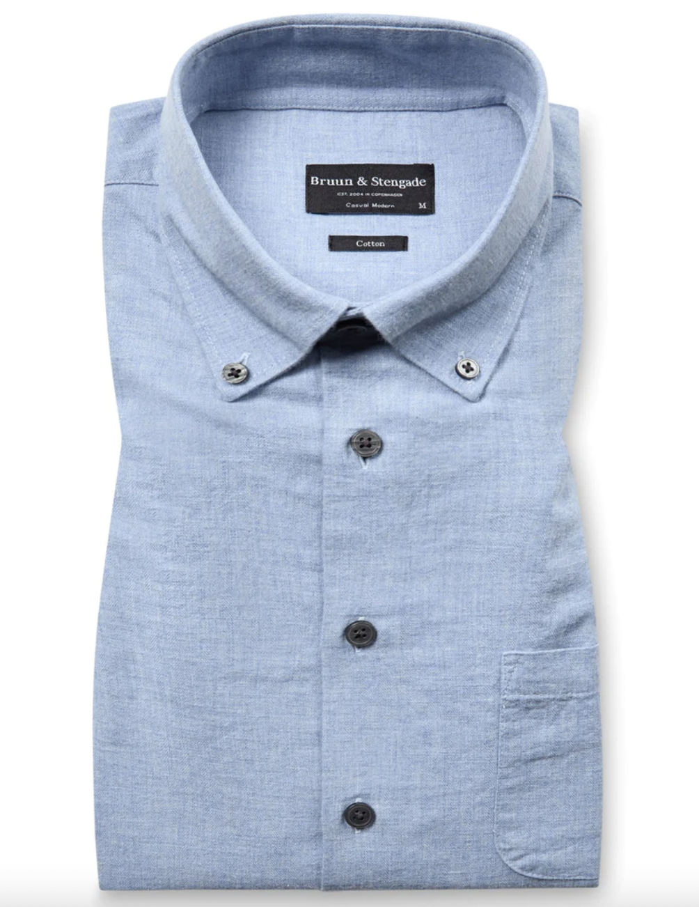 Bruun & Stengade Skjorte Cotton Lyseblå flatpakket med tre knapper synlig