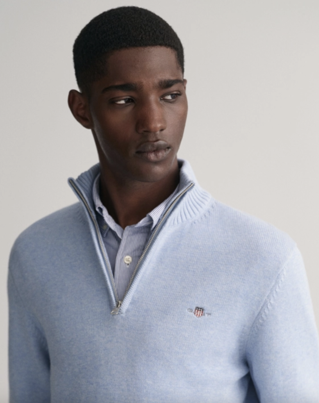 Gant Genser Half Zip Bomull Lysblå med skjorte halsåpning