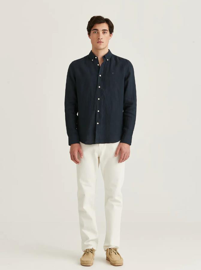 Morris Douglas L/Erm Skjorte Lin Marine