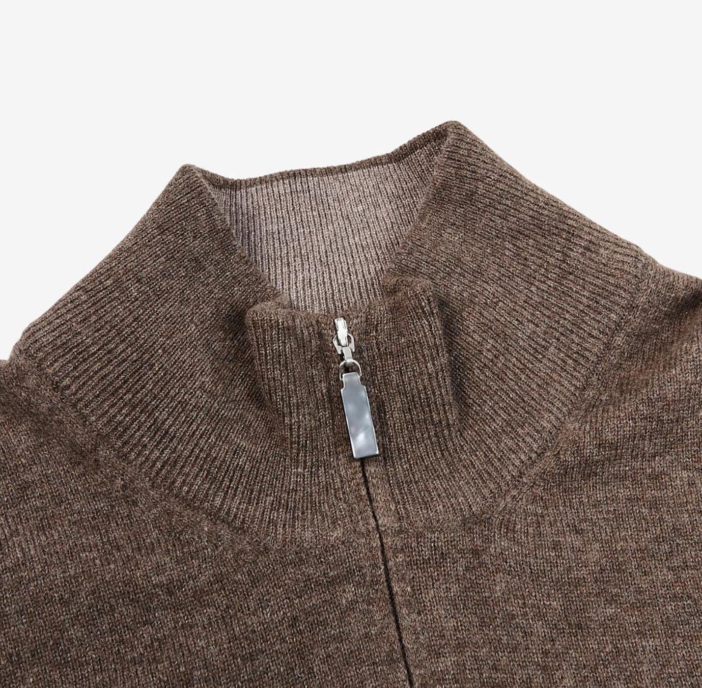 Gran Sasso Half Zip Ull Kashmir Mørkebrun glidelås opp