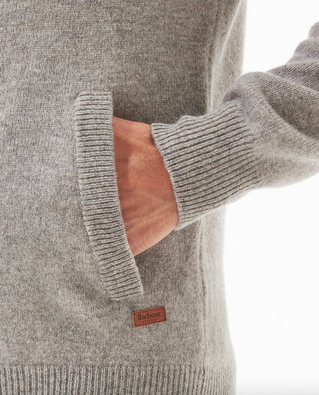 Barbour Strikkejakke Essential Patch Zip Lys Beige stikklomme i siden